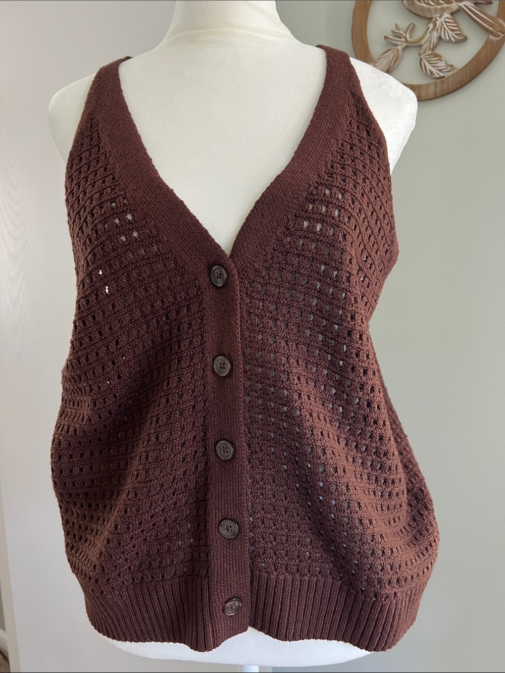 NWOT  a new day  Brown Crochet Knit Tank Button-Front Top